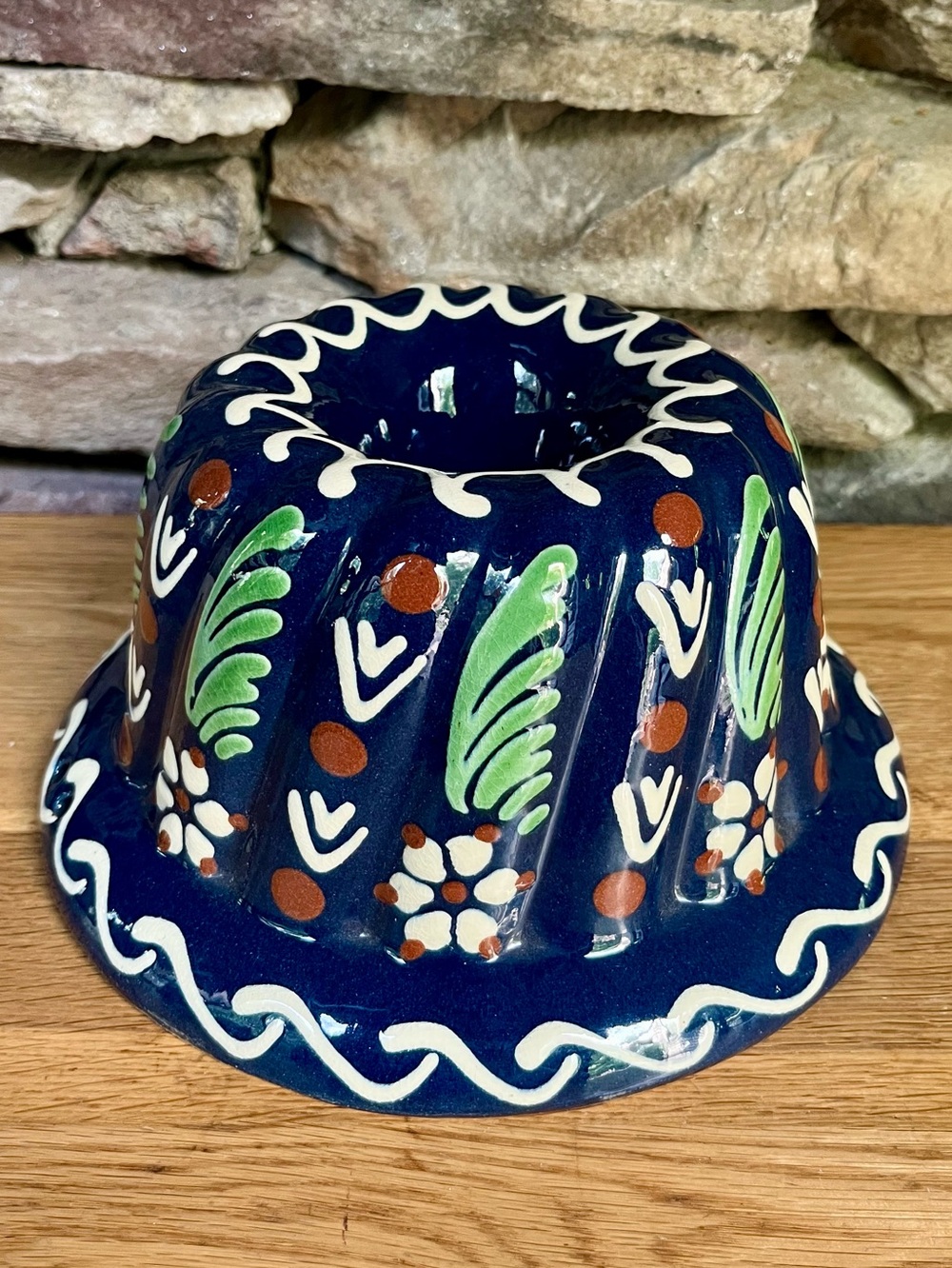 Gugelhupf Handpainted Pottery Cake Baking Bundt Mold Alsace France Vintage Decor